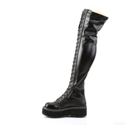 Demonia EMILY-375 Thigh High Boot (Black Stretch Vegan Leather)