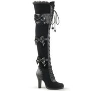 Demonia GLAM-300 Knee High Boot (Black Vegan Leather-Velvet)
