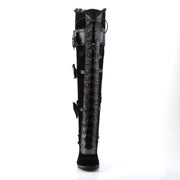 Demonia GLAM-300 Knee High Boot (Black Vegan Leather-Velvet)