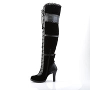 Demonia GLAM-300 Knee High Boot (Black Vegan Leather-Velvet)