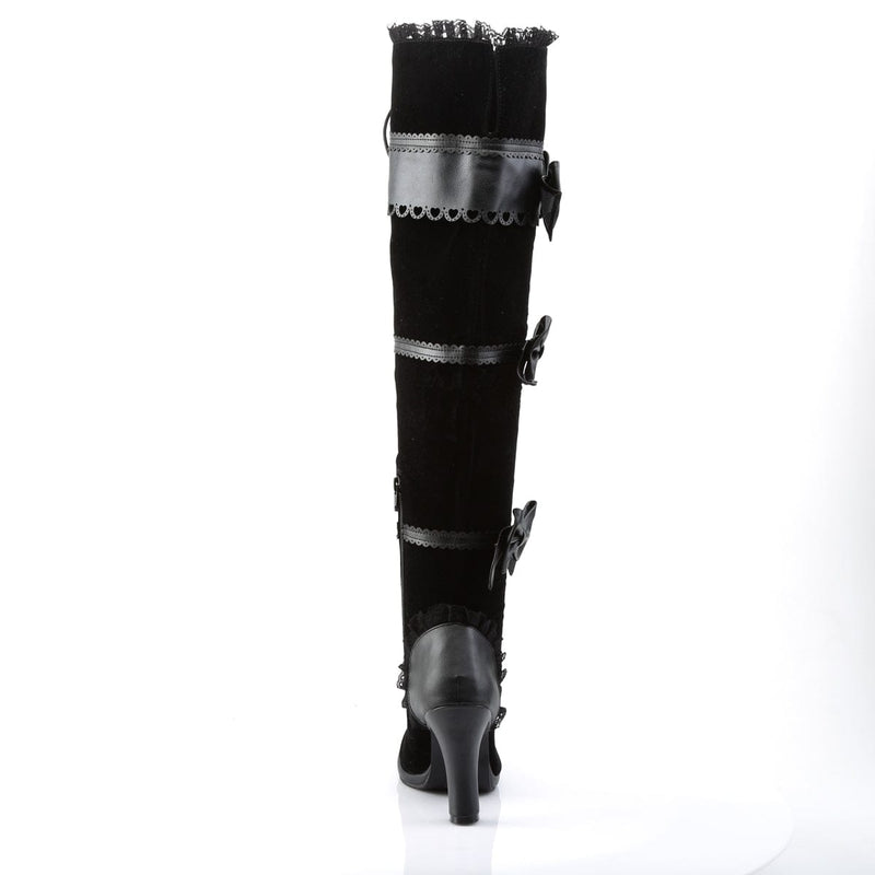 Demonia GLAM-300 Knee High Boot (Black Vegan Leather-Velvet)