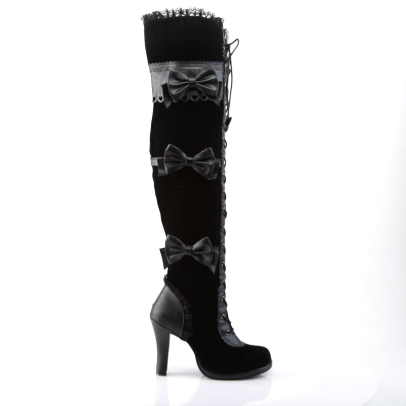 Demonia GLAM-300 Knee High Boot (Black Vegan Leather-Velvet)