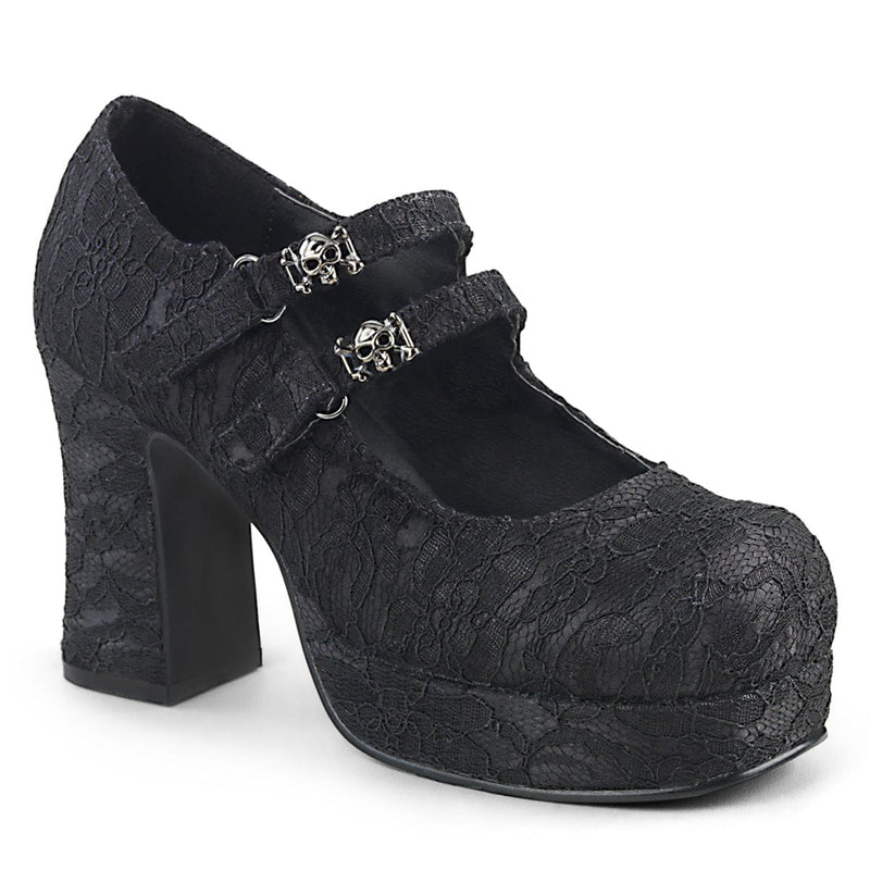 Demonia GOTHIKA-09 Mary Jane (Black Satin-Lace)