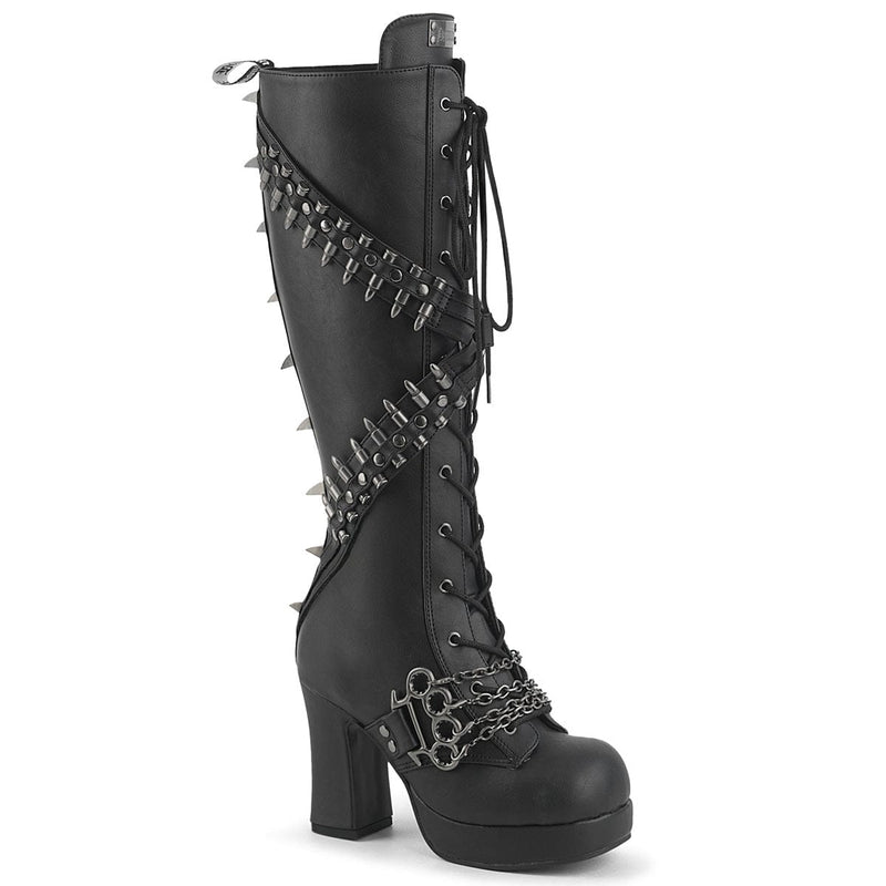 Demonia GOTHIKA-108 Knee High Boot (Black Vegan Leather)