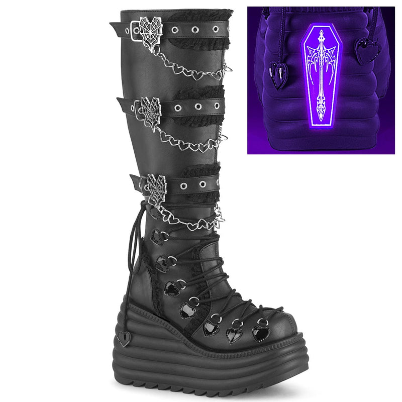 Demonia MORTE-215 Knee High Boot (Black Vegan Leather)