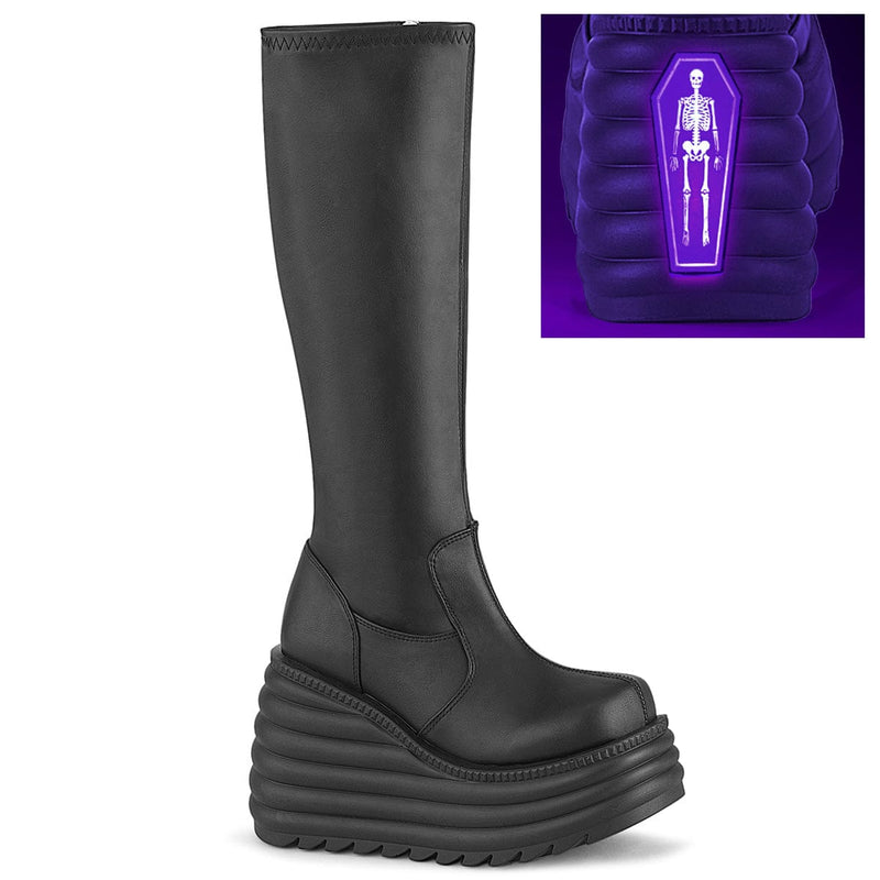 Demonia MORTE-300 Knee High Boot (Black Vegan Leather)