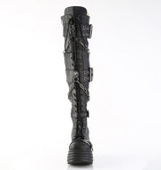 Demonia MORTE-312 Thigh High Boot (Black Vegan Leather)