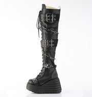Demonia MORTE-312 Thigh High Boot (Black Vegan Leather)