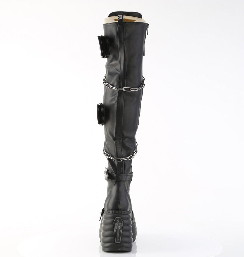 Demonia MORTE-312 Thigh High Boot (Black Vegan Leather)