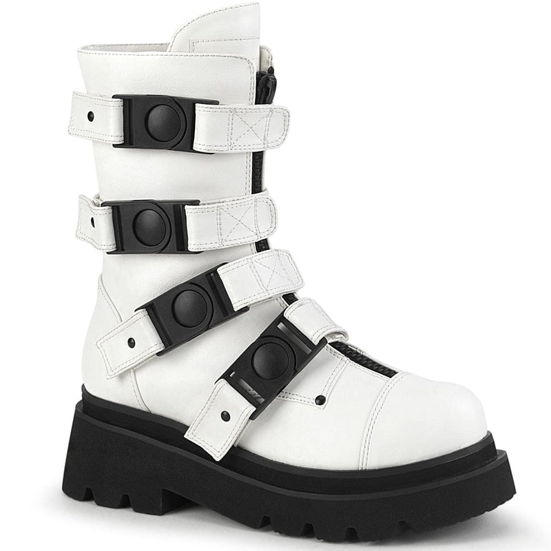 Demonia RENEGADE-55 Mid-Calf Boot (White Vegan Leather)