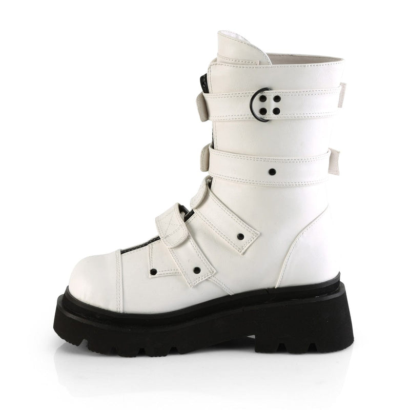 Demonia RENEGADE-55 Mid-Calf Boot (White Vegan Leather)