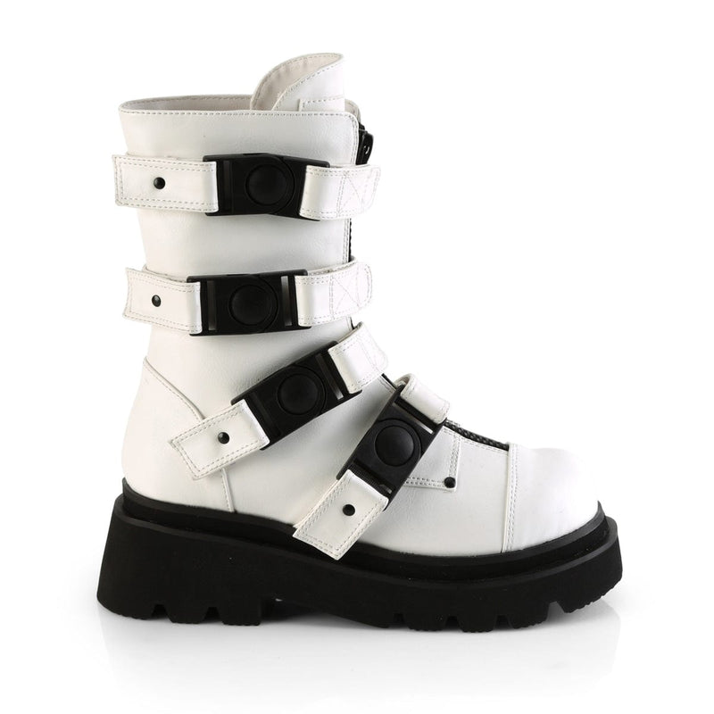 Demonia RENEGADE-55 Mid-Calf Boot (White Vegan Leather)