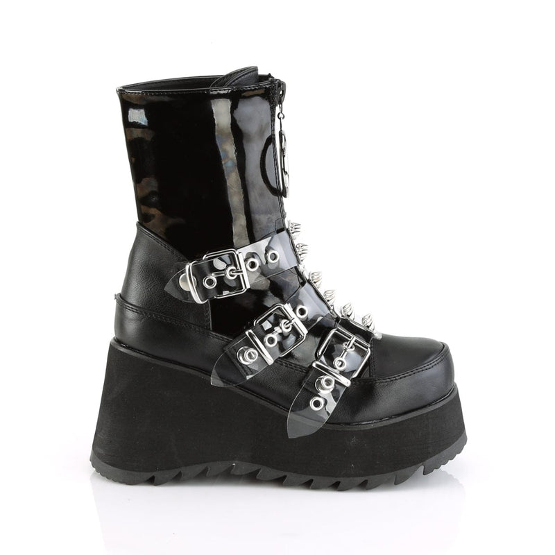 Demonia SCENE-51 Mid-Calf Boot (Black Patent-Black Vegan Leather)