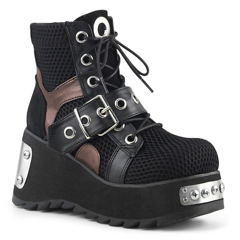 Demonia SCENE-53 Ankle Boot (Black Vegan Leather-Fishnet Fabric)