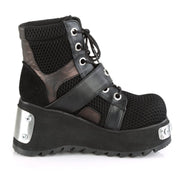 Demonia SCENE-53 Ankle Boot (Black Vegan Leather-Fishnet Fabric)