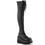 Demonia SHAKER-374 Thigh High Boot (Black Stretch Vegan Leather) 5