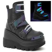 SHAKER-58 Green Multi Reflective-Black Vegan Leather Ankle Boot