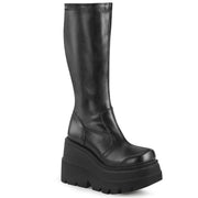 Demonia SHAKER-65 Knee High Boot (Black Stretch Vegan Leather)