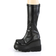Demonia SHAKER-65 Knee High Boot (Black Stretch Vegan Leather)