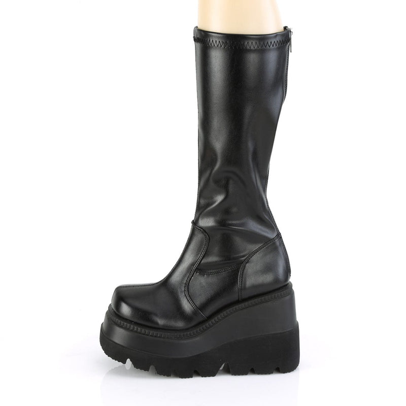 Demonia SHAKER-65 Knee High Boot (Black Stretch Vegan Leather)