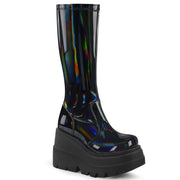 Demonia SHAKER-65 Knee High Boot (Stretch Black Patent Holo)