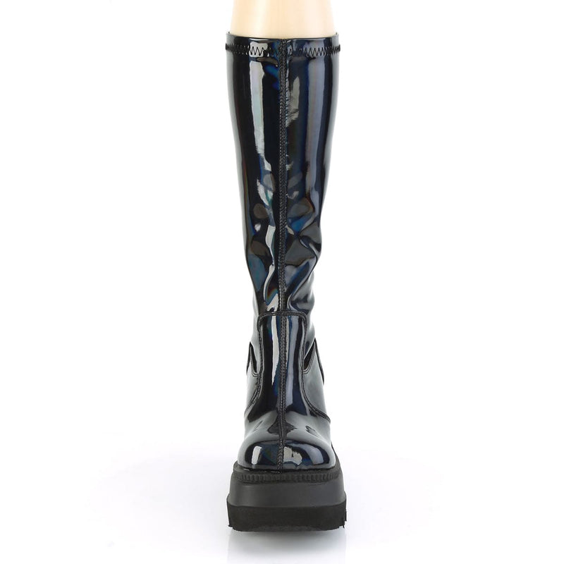 Demonia SHAKER-65 Knee High Boot (Stretch Black Patent Holo)