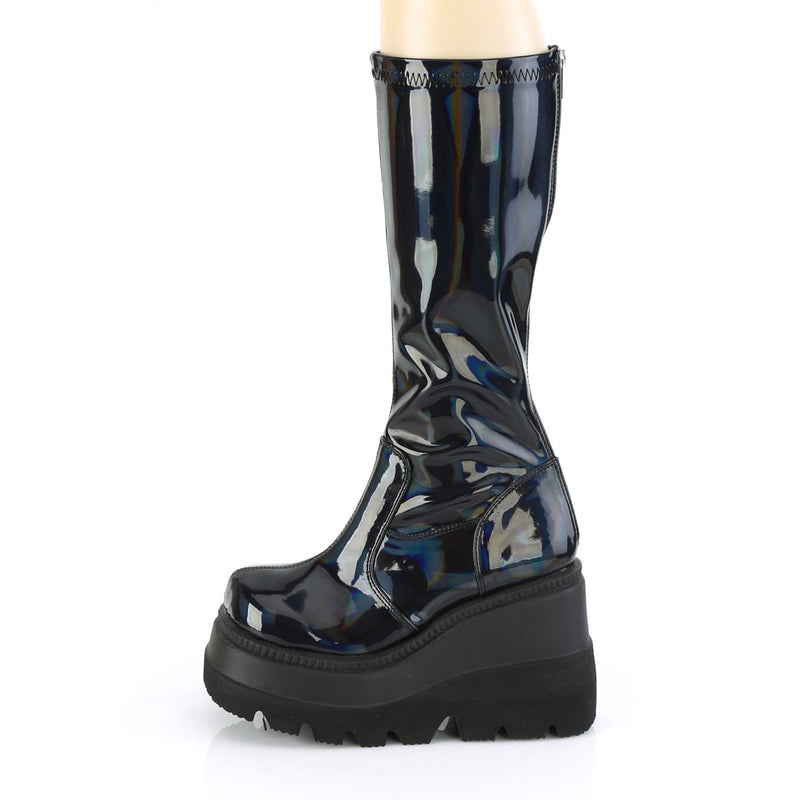 Demonia SHAKER-65 Knee High Boot (Stretch Black Patent Holo)