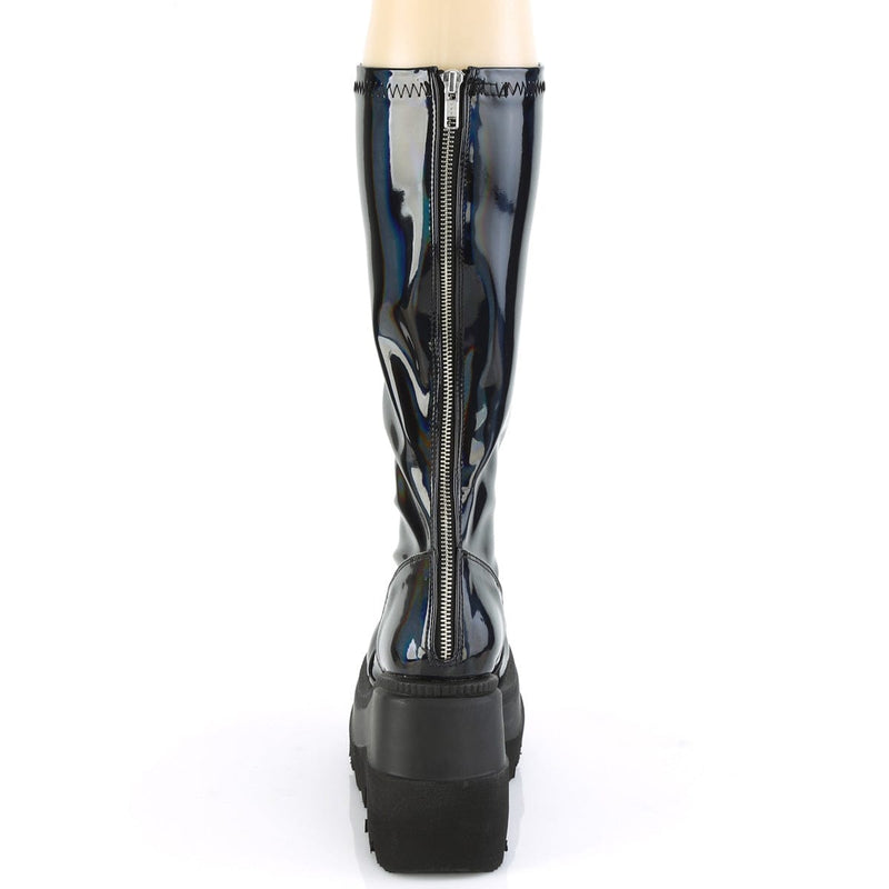 Demonia SHAKER-65 Knee High Boot (Stretch Black Patent Holo)