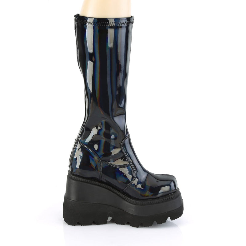 Demonia SHAKER-65 Knee High Boot (Stretch Black Patent Holo)