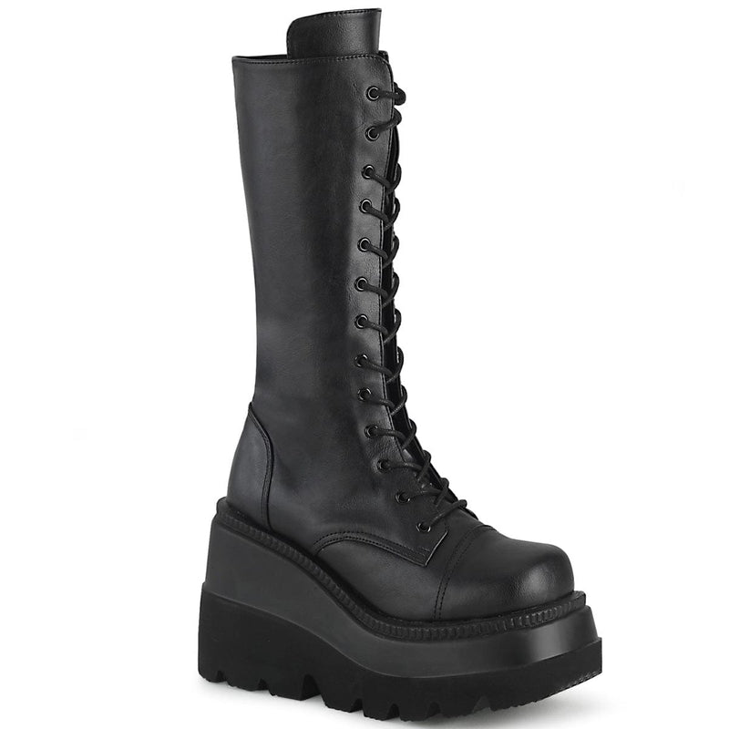 Demonia SHAKER-72 Mid-Calf Boot (Black Vegan Leather)