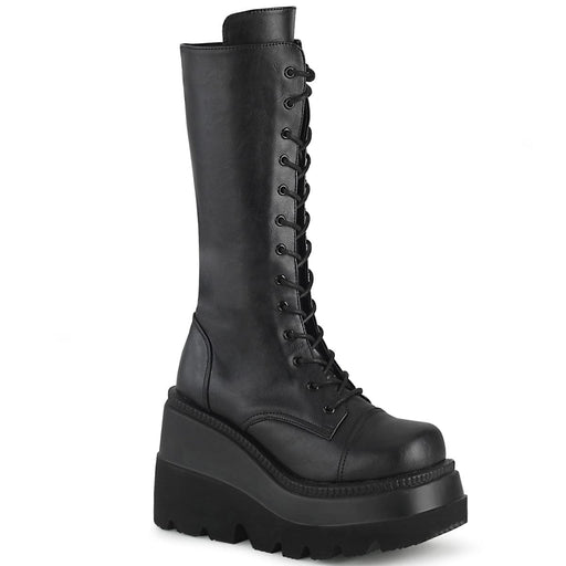 Demonia SHAKER-72 Mid-Calf Boot (Black Vegan Leather)