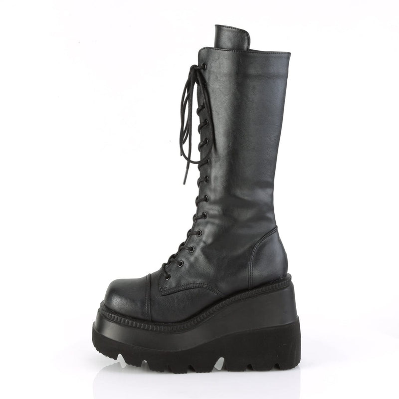 Demonia SHAKER-72 Mid-Calf Boot (Black Vegan Leather)