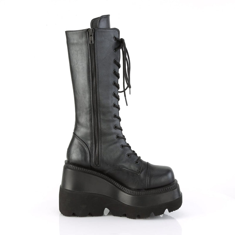 Demonia SHAKER-72 Mid-Calf Boot (Black Vegan Leather)