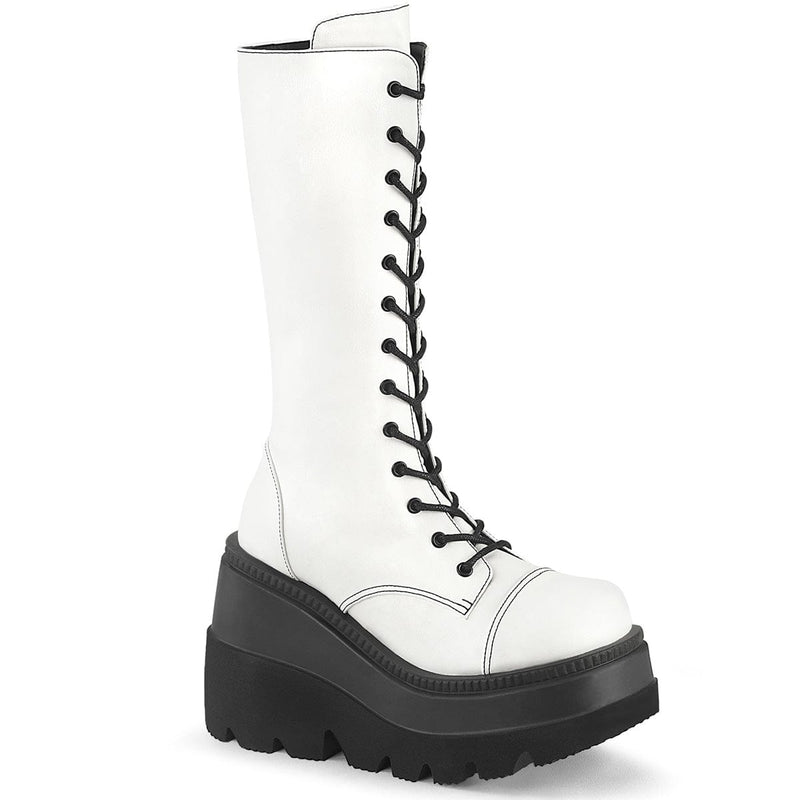 Demonia SHAKER-72 Mid-Calf Boot (White Vegan Leather) 6
