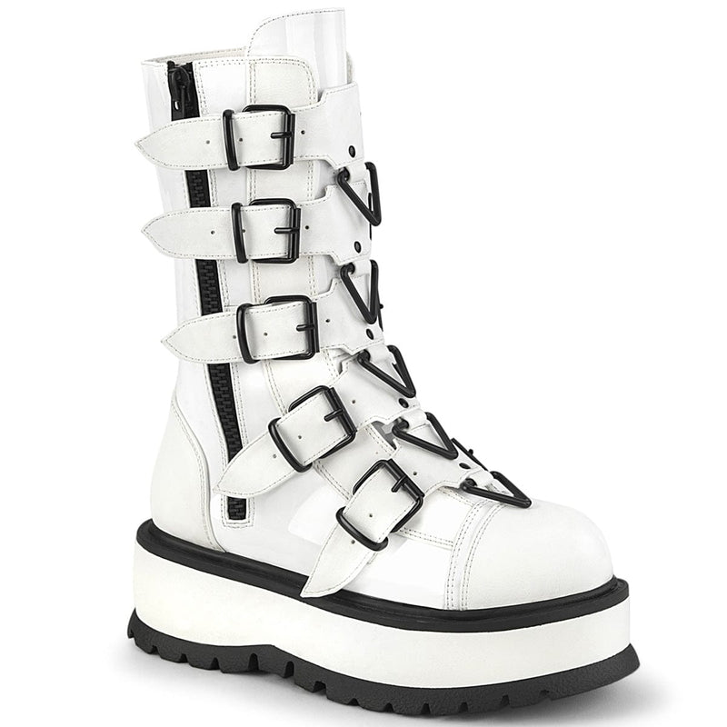 Demonia SLACKER-160 Mid-Calf Boot (White Patent)