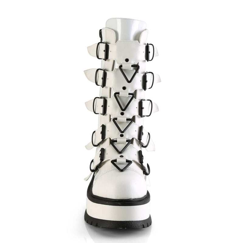 Demonia SLACKER-160 Mid-Calf Boot (White Patent)