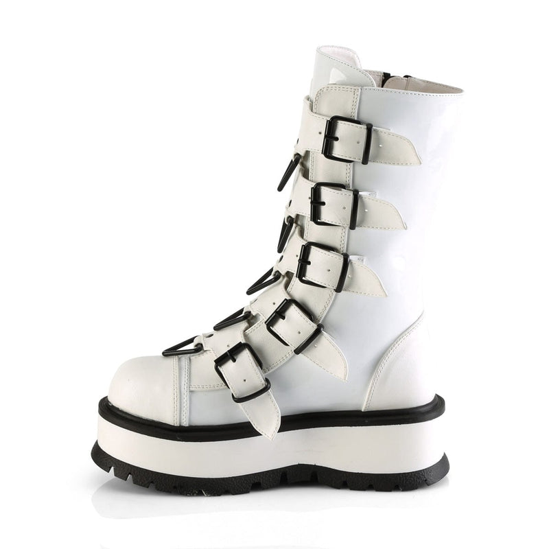 Demonia SLACKER-160 Mid-Calf Boot (White Patent)