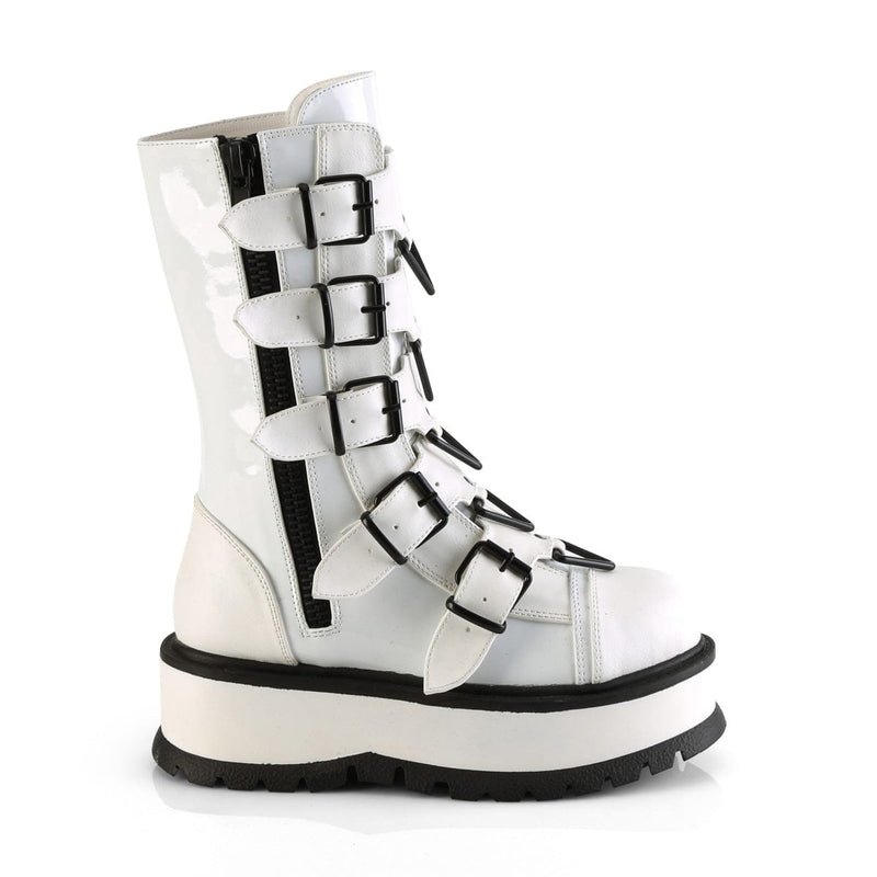 Demonia SLACKER-160 Mid-Calf Boot (White Patent)