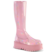 Demonia SLACKER-200 Knee High Boot (Baby Pink Holo Patent) 6