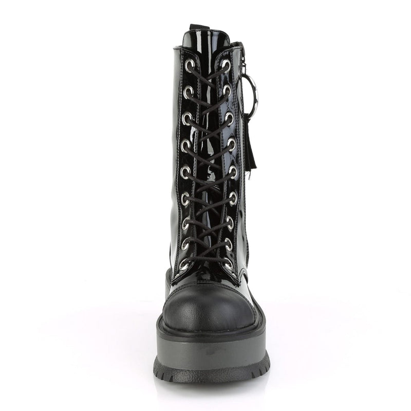 Demonia SLACKER-220 Mid-Calf Boot (Black Patent-Vegan Leather)