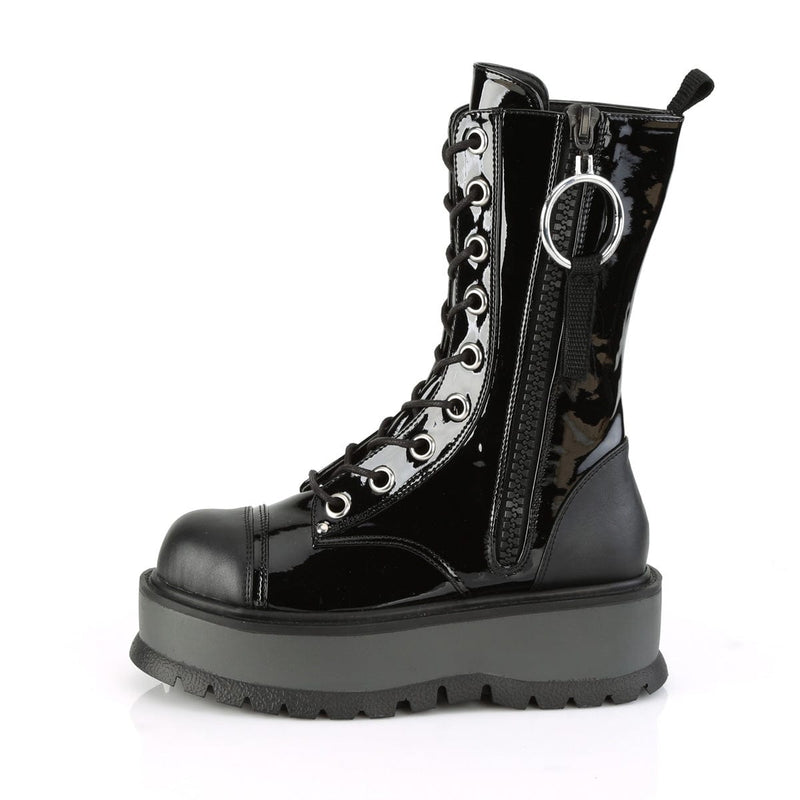 Demonia SLACKER-220 Mid-Calf Boot (Black Patent-Vegan Leather)