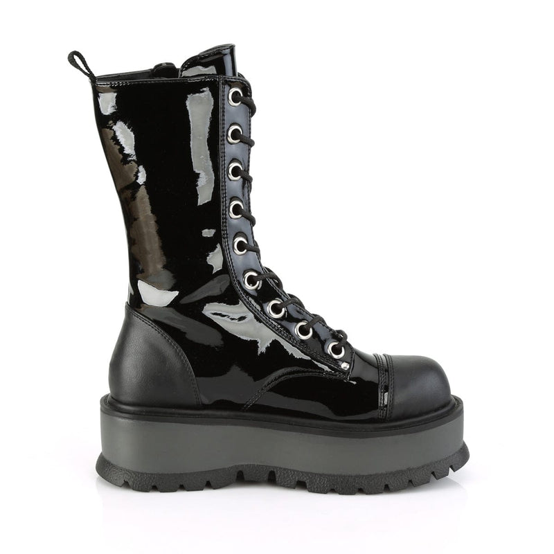 Demonia SLACKER-220 Mid-Calf Boot (Black Patent-Vegan Leather)