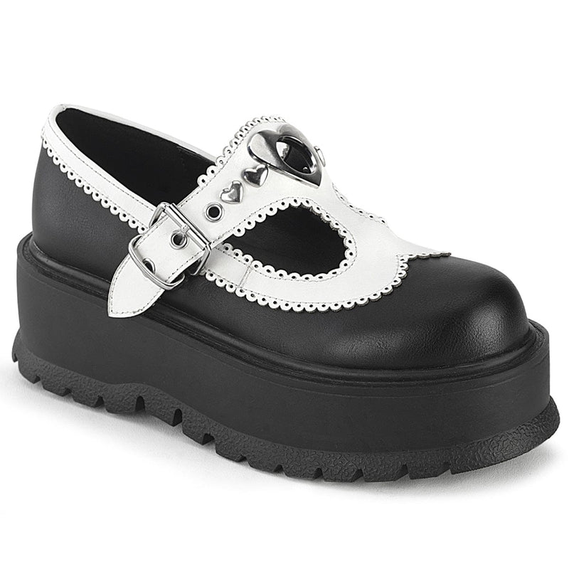 Demonia SLACKER-23 Mary Jane (Black-White Vegan Leather) 6