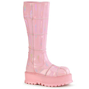 Demonia SLACKER-230 Knee High Boot (Baby Pink Hologram Patent) 6