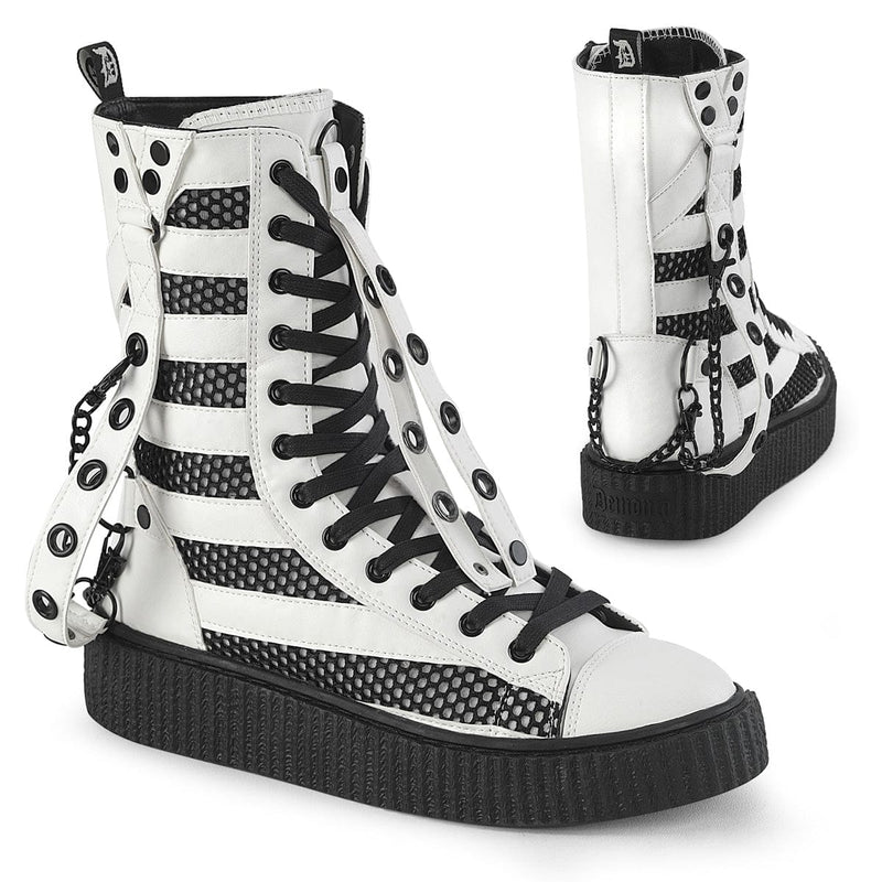 Demonia SNEEKER-325 Sneaker (White Vegan Leather-Fishnet) 4