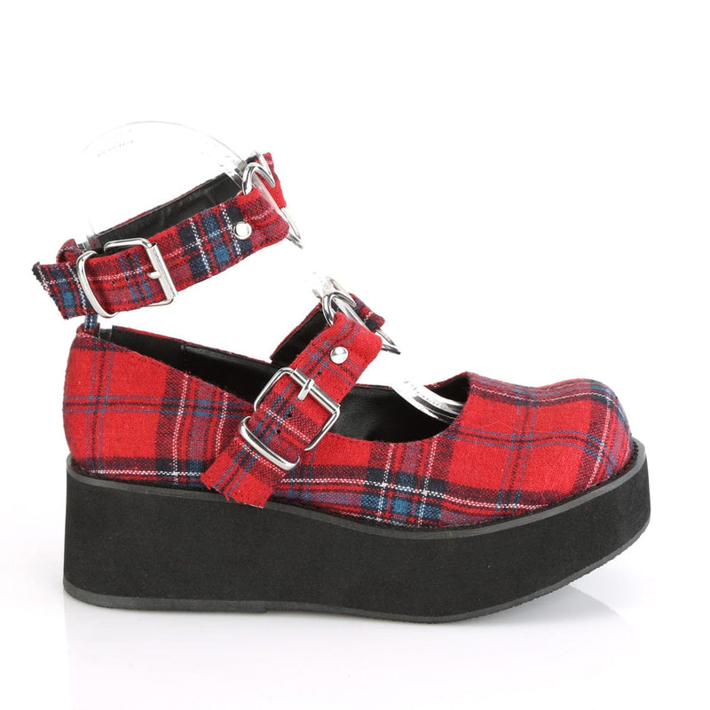 Demonia SPRITE-02 Mary Jane (Red Plaid Fabric)