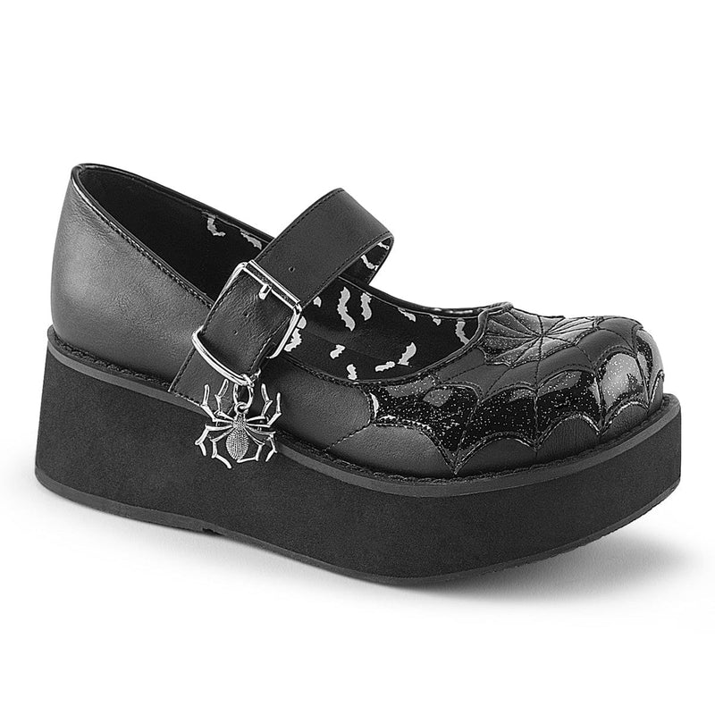 Demonia SPRITE-05 Mary Jane (Black Vegan Leather-Black Patent)