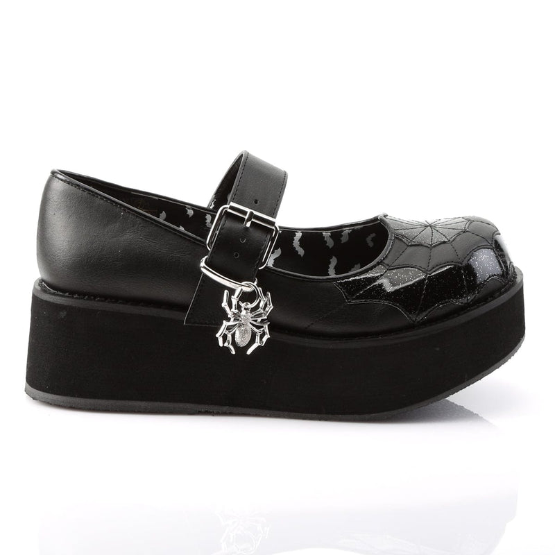 Demonia SPRITE-05 Mary Jane (Black Vegan Leather-Black Patent)