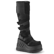 Demonia STOMP-228 Knee High Boot (Black Vegan Leather)