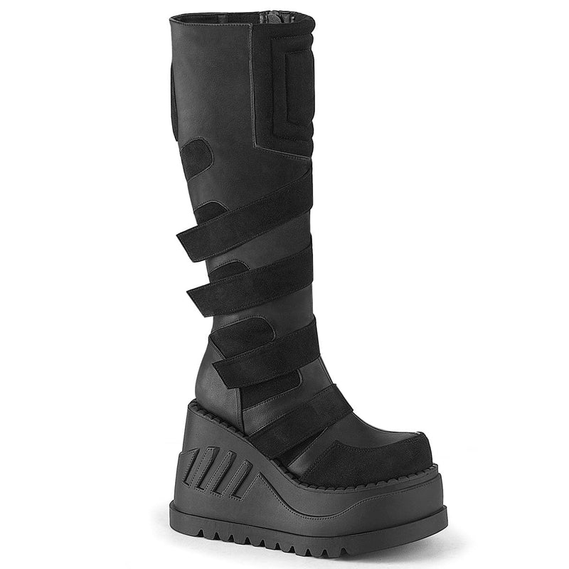 Demonia STOMP-228 Knee High Boot (Black Vegan Leather)